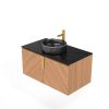 36" Brown Wood Floating Double Door Bathroom Vanity