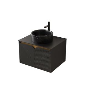 24" Black Wood Floating Double Door Bathroom Vanity
