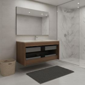 35" Brown Wood Floating Bathroom Vanity And Two Drawers