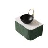 30" Green Wood Floating Bathroom Vanity With Black Sink
