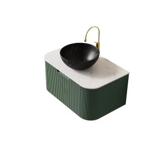 30" Green Wood Floating Bathroom Vanity With Black Sink