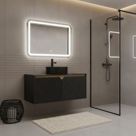 36" Black Wood Floating Double Door Bathroom Vanity With Sink