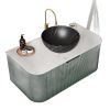 36" Green Wood Floating Bathroom Vanity With Black Sink