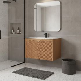 24" Brown Wood Floating Double Door Bathroom Vanity