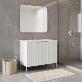 30" White Wood Freestanding Double Door Bathroom Vanity