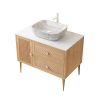 36" Brown Wood Floating Single Door Bathroom Vanity And Two Drawers