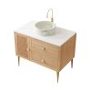36" Brown Wood Floating Single Door Bathroom Vanity And Two Drawers