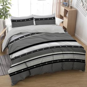 100% Brushed Bedding, Soft Warm & Cozy Striped Comforter Cover with Hidden Zipper & Corner Ties, Machine Washable 3-Piece, Grey Black