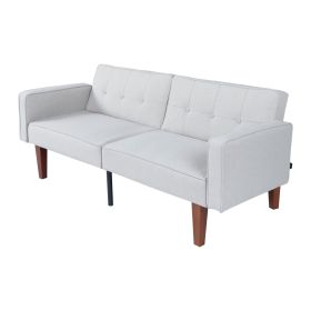 Modern Cotton Fabric Futon Sofa with Tufted Backrest, Adjustable Reclining Couch with Wood & Metal Legs, Compact Living Room Sofa