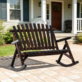 Wood Double Adirondack Rocking Chair Carbonized High Rise Slatted Back Indoor Outdoor Wooden Porch Rocker
