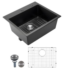 25 inch Kitchen Sink Workstation, Top Mount Granite Sinks, Drop-In Single Bowl Farmhouse Basin with Multiple Accessories