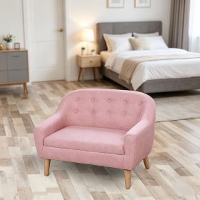 Pink 2-Seat Sofa Linen-Like Fabric Wood Frame Chair for Ages 3-7 11' High Seat  Furniture