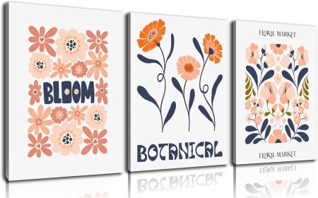 Floral Canvas Wall Art Set of 3, Rustic Botanical Canvas Paintings Prints Art Work for Living Room