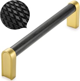 Black and Gold Cabinet Pulls, 5-Pack Knurled Cabinet Handles, 5 Inch Screw Spacing, P28 Hardware for Kitchen Cupboard Door, Bedroom Dresser Drawe