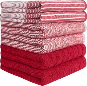 Premium Kitchen Towels (20'x 28', 6 Pack) | Large Cotton Dish Towels | Flat & Terry Highly Absorbent Kitchen Linen Set with Hanging Loop | Red