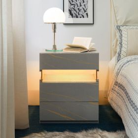 LED Nightstands 3 Drawer Dresser for Bedroom End Table with Acrylic Board LED Bedside Tables for Bedroom Living Room Bedside Furniture (Grey+Gold