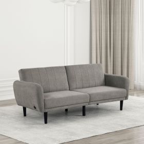 Futon Sofa Gray Color Converts into Bed Tufted Fabric Iron Leg Back Support 1pc Sofa Pocket Coil