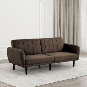 Futon Sofa Brown Color Converts into Bed Tufted Fabric Iron Leg Back Support 1pc Sofa Pocket Coil