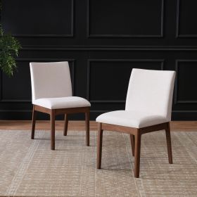 Set of 2 Contemporary Dining Chairs - Upholstered Seat and Backrest, Rubberwood Legs, Walnut + Light Beige (same sku: 58924.00WNT / N759P288155K)