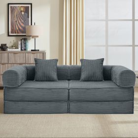 78" Convertible Sleeper Sofa Bed, Modular Corduroy Couch with 2 Pillows, Compressed Floor Sofa for Living Room, Bedroom (Grey)