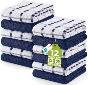 Towels - Kitchen Towels 12 Pack, 15 x 25 Inches, 100% Ring Spun Cotton Super Soft and Absorbent Linen Dish, Tea and Bar Towels Set, Navy