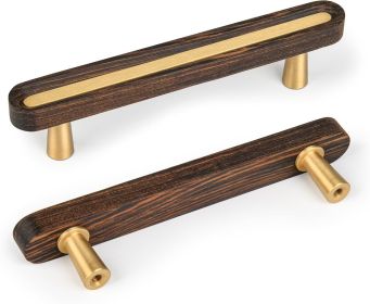 Solid Brass and Wooden Kitchen Cabinet Pulls, 5 Pack 3-3/4 Inch Brass Dresser Drawer Handles