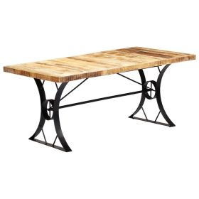 Dining Table Brown, Black Solid Mango Wood, Steel 70.9 x 35.4 in