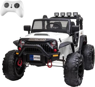 White 48.4" Large Ride On Car for Kids, Battery Powered Electric Car with 2 Seats, Remote Control, 14" Large Suspension Wheels, LED Lights, Music