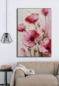 100% Handmade Oil Painting Pink Poppy Flower Oil Painting Handmade Flower Wall Art Picture Living Room Bedroom Decor (No Frame) (style: 01, size: 50x70cm)