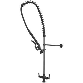 Commercial Restaurant Pull Down 2-Handle Wall Mount Pre-Rinse Spray Utility Kitchen Faucet in Matte Black (Color: Matte Black)