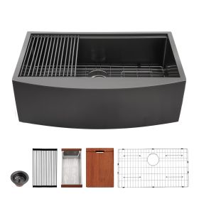 Farmhouse Sink Kitchen Sink Apron Front Single Bowl Workstation Stainless Steel Sink (style: Style 1, size: 33")